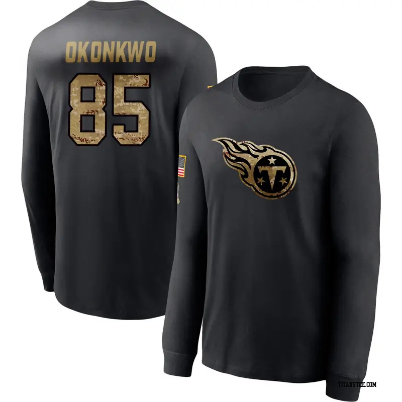 Men's Tennessee Titans ＃85 Chig Okonkwo Black 2020 Salute To Service Sideline Performance Long Sleeve T-Shirt