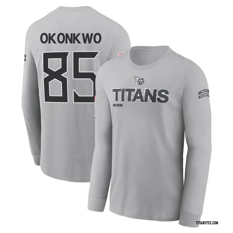 Men's Tennessee Titans ＃85 Chig Okonkwo Gray 2024 Salute to Service Long Sleeve T-Shirt