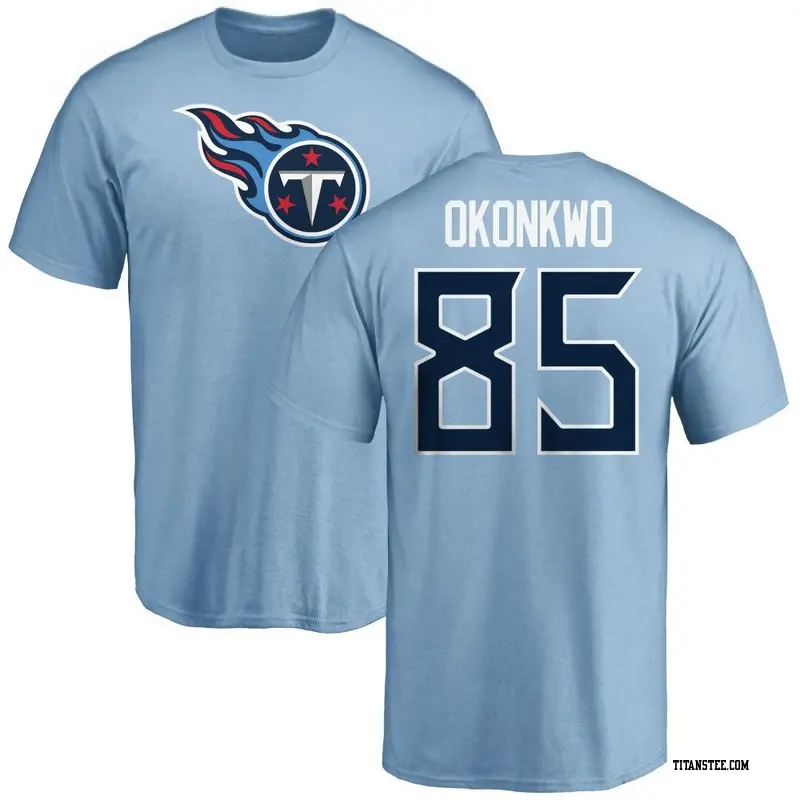 Men's Tennessee Titans ＃85 Chig Okonkwo Light Blue Name & Number Logo T-Shirt