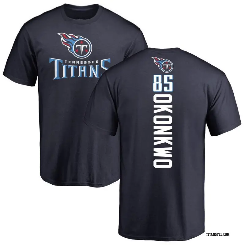 Men's Tennessee Titans ＃85 Chig Okonkwo Navy Backer T-Shirt