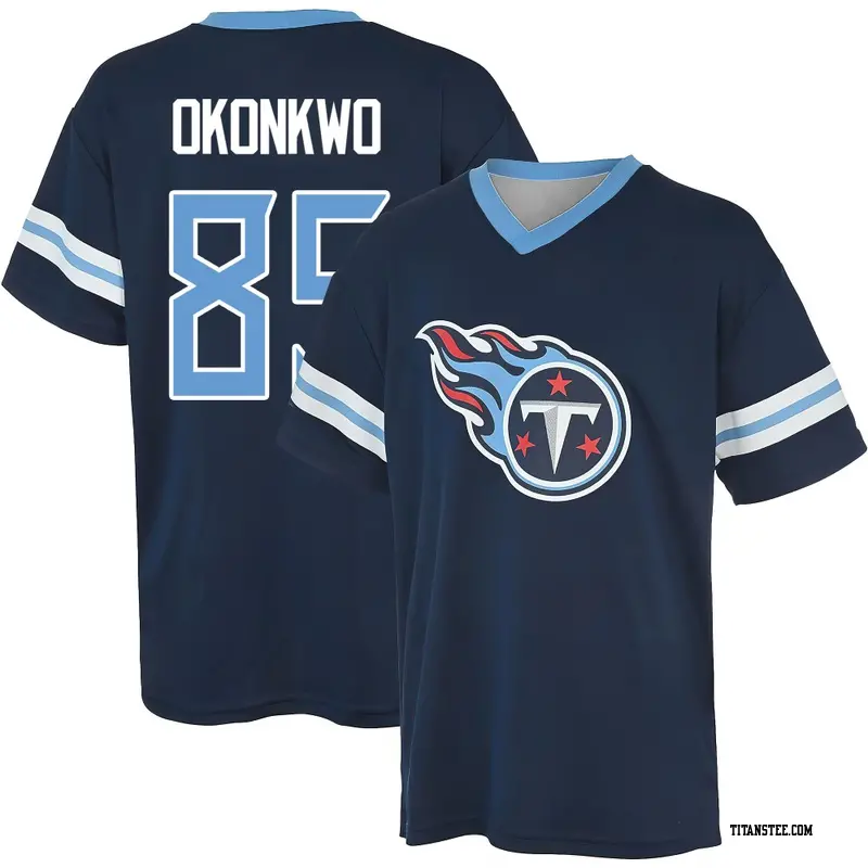 Men's Tennessee Titans ＃85 Chig Okonkwo Navy Name & Number Game Day V-Neck T-Shirt