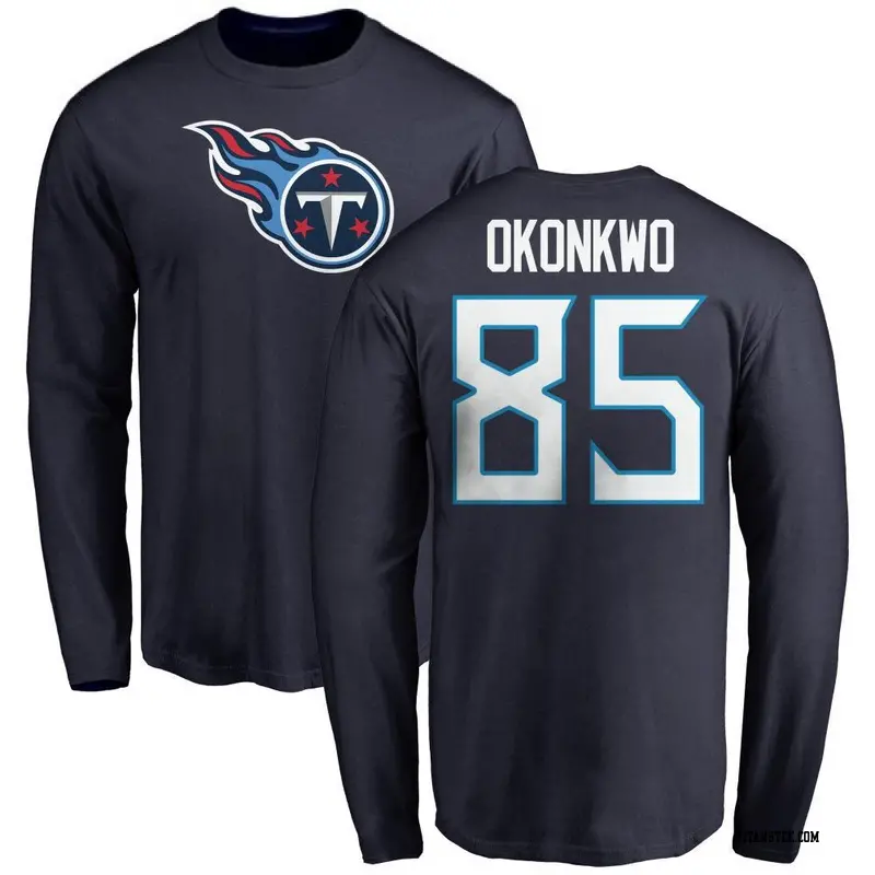 Men's Tennessee Titans ＃85 Chig Okonkwo Navy Name & Number Logo Long Sleeve T-Shirt