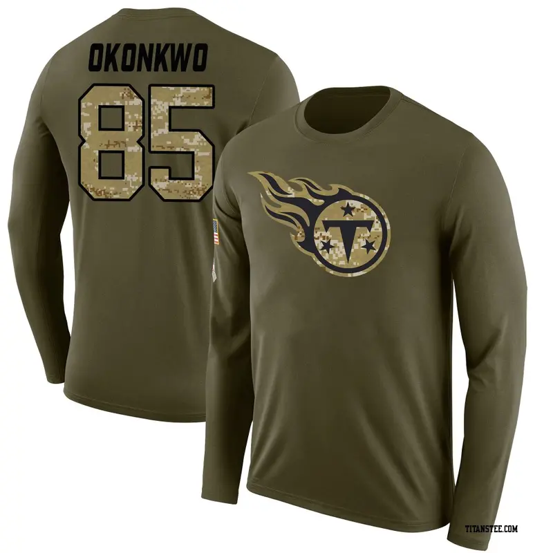 Men's Tennessee Titans ＃85 Chig Okonkwo Olive Salute to Service Sideline Long Sleeve T-Shirt