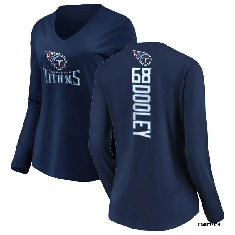 Women's Tennessee Titans ＃68 Brian Dooley Navy Backer Slim Fit Long Sleeve T-Shirt