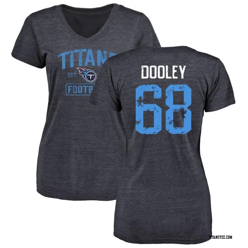 Women's Tennessee Titans ＃68 Brian Dooley Navy Distressed Name & Number V-Neck T-Shirt