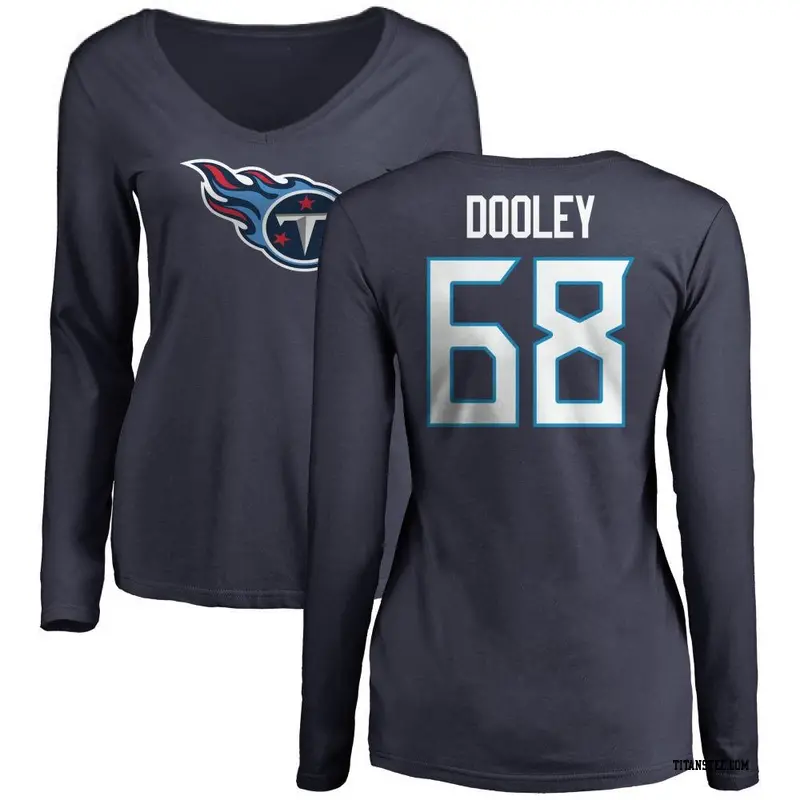 Women's Tennessee Titans ＃68 Brian Dooley Navy Name & Number Logo Slim Fit Long Sleeve T-Shirt