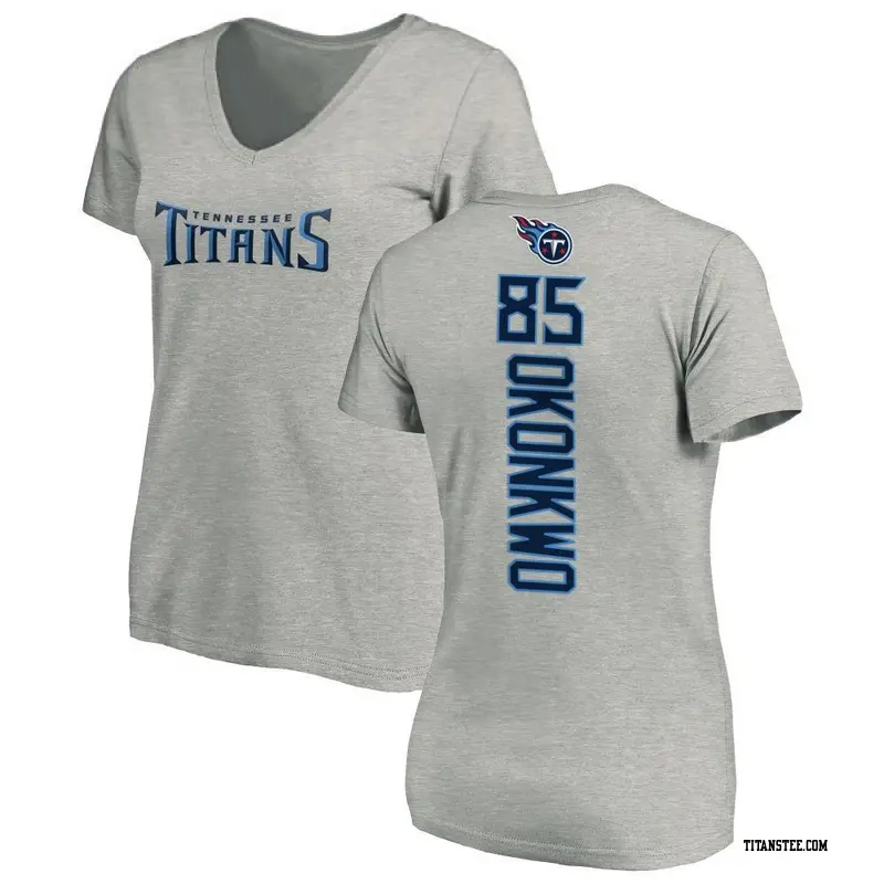 Women's Tennessee Titans ＃85 Chig Okonkwo Ash Backer V-Neck T-Shirt