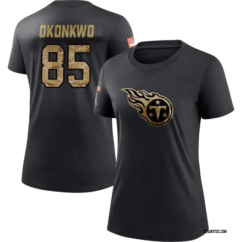 Women's Tennessee Titans ＃85 Chig Okonkwo Black 2020 Salute To Service Performance T-Shirt