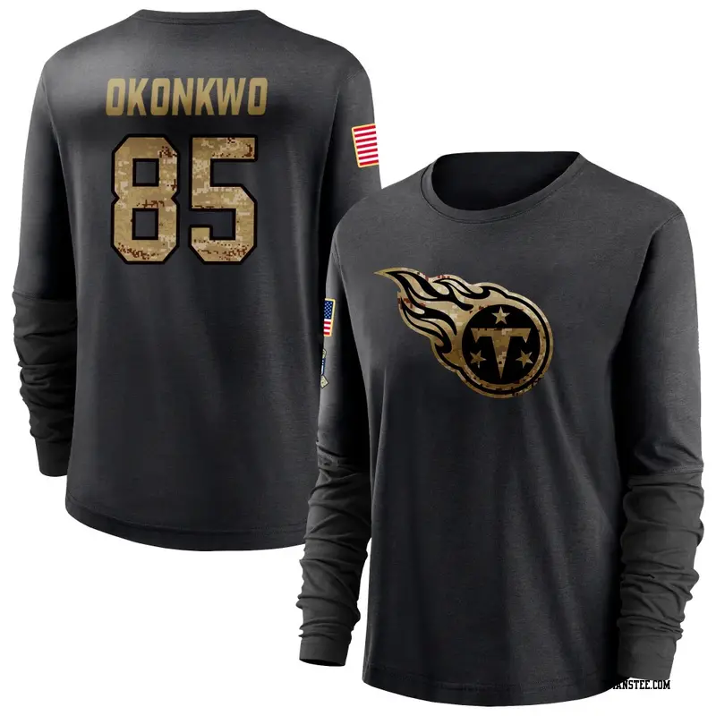 Women's Tennessee Titans ＃85 Chig Okonkwo Black 2020 Salute To Service Sideline Performance Long Sleeve T-Shirt