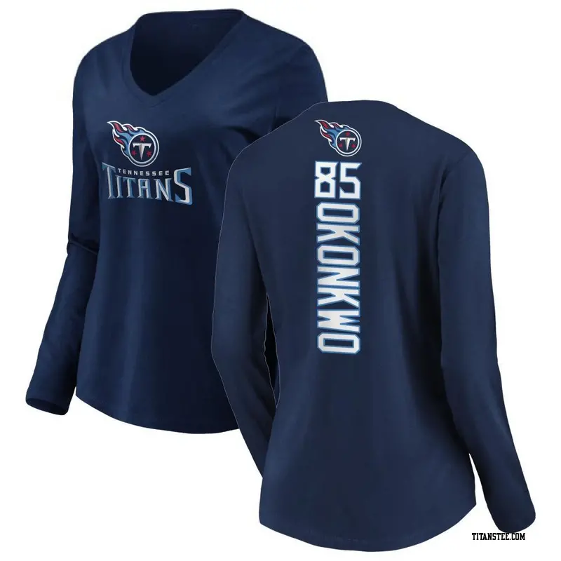 Women's Tennessee Titans ＃85 Chig Okonkwo Navy Backer Slim Fit Long Sleeve T-Shirt