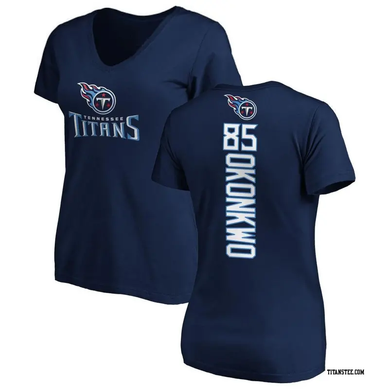 Women's Tennessee Titans ＃85 Chig Okonkwo Navy Backer Slim Fit T-Shirt