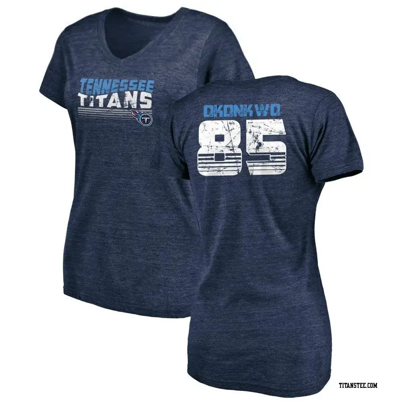 Women's Tennessee Titans ＃85 Chig Okonkwo Navy Retro V-Neck T-Shirt